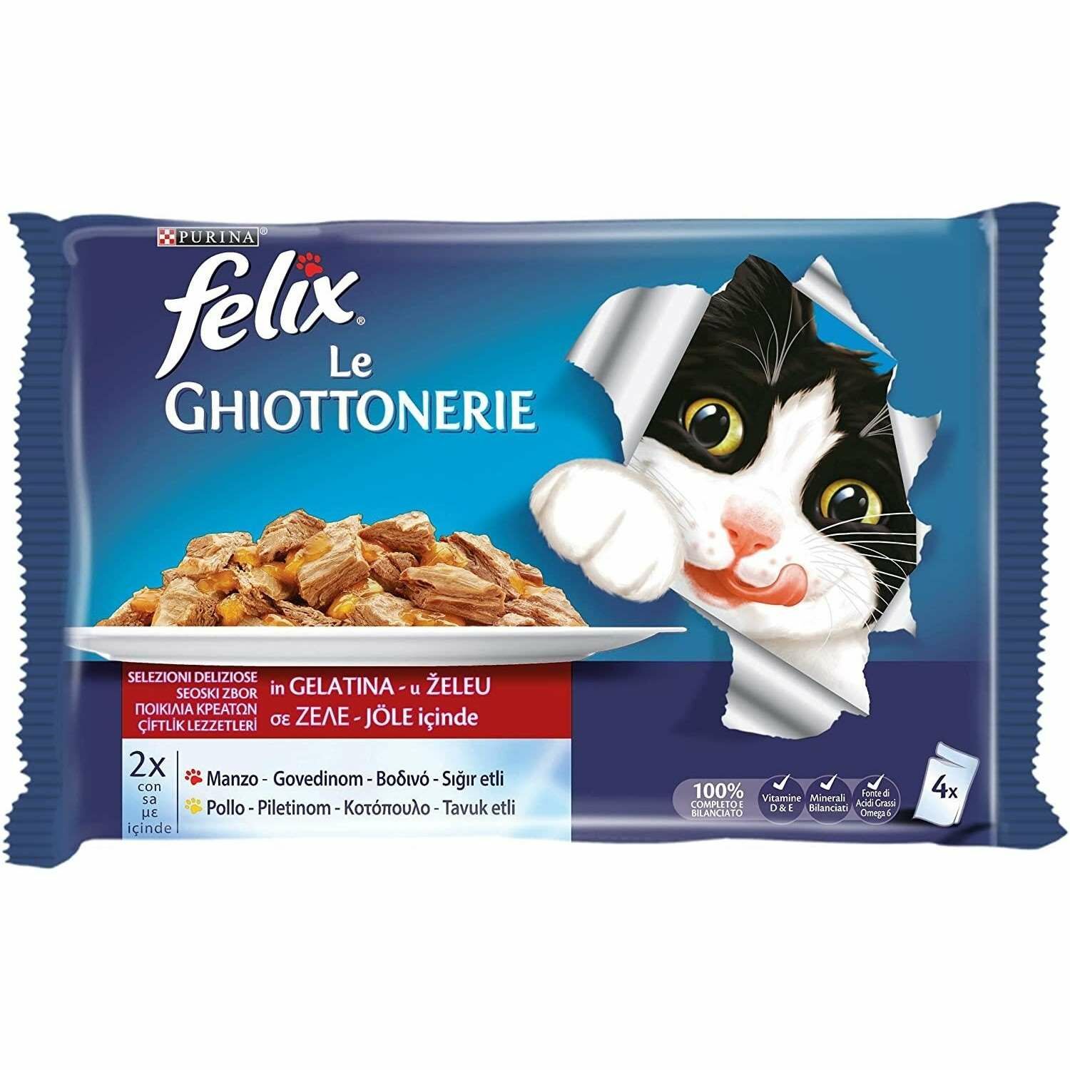 Felix Pouch Jöle içinde Sığır Etli ve Tavuklu Kedi Konservesi 4x100 gr (stt:02/2025)