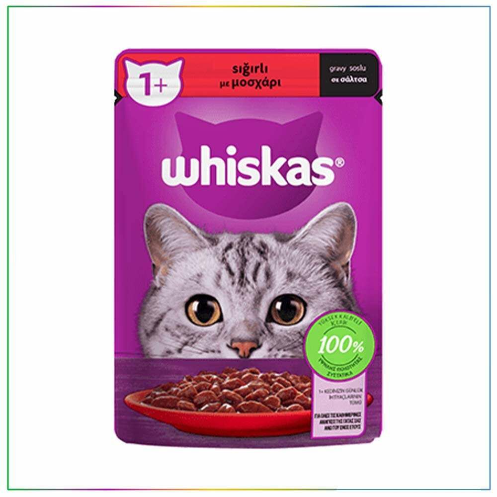 Whiskas Sığır Etli Gravy Soslu Kedi Konservesi 85 gr (stt:03/2025)