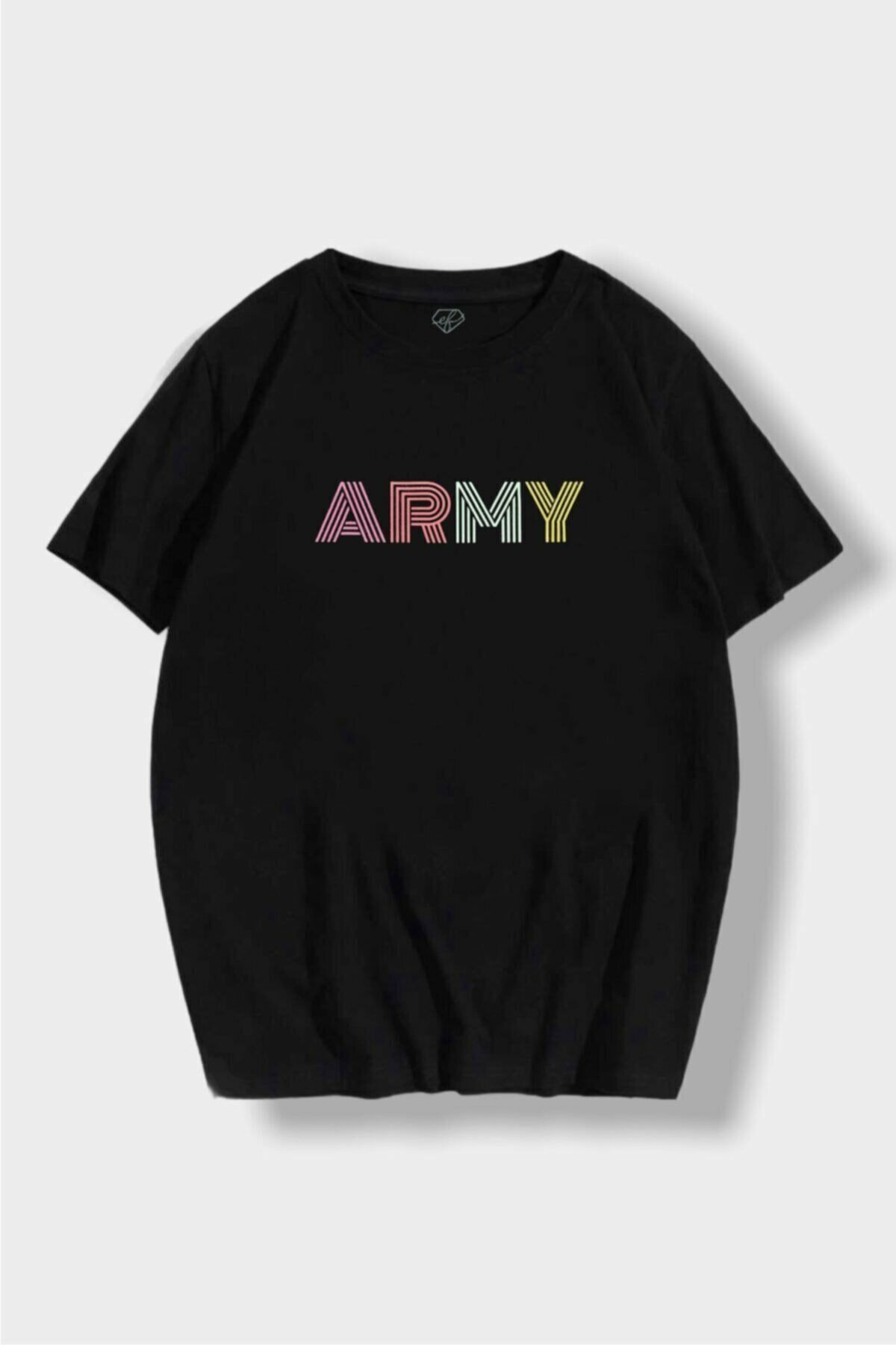 Siyah Unisex Çizgili Army T-Shirt