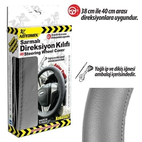 Automix Sarmalı Direksiyon Kılıfı Düz Gri