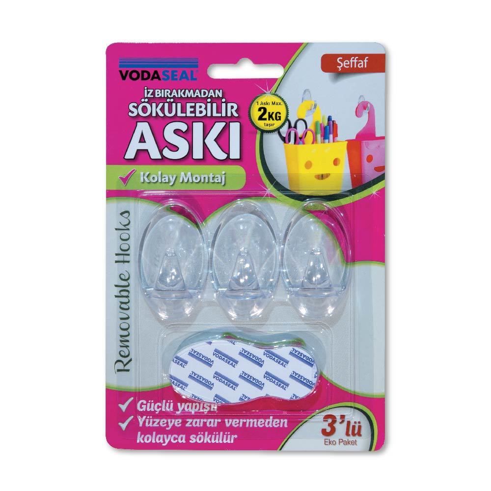 Vodaseal İz Bırakmaz 3 lü Askı Şeffaf