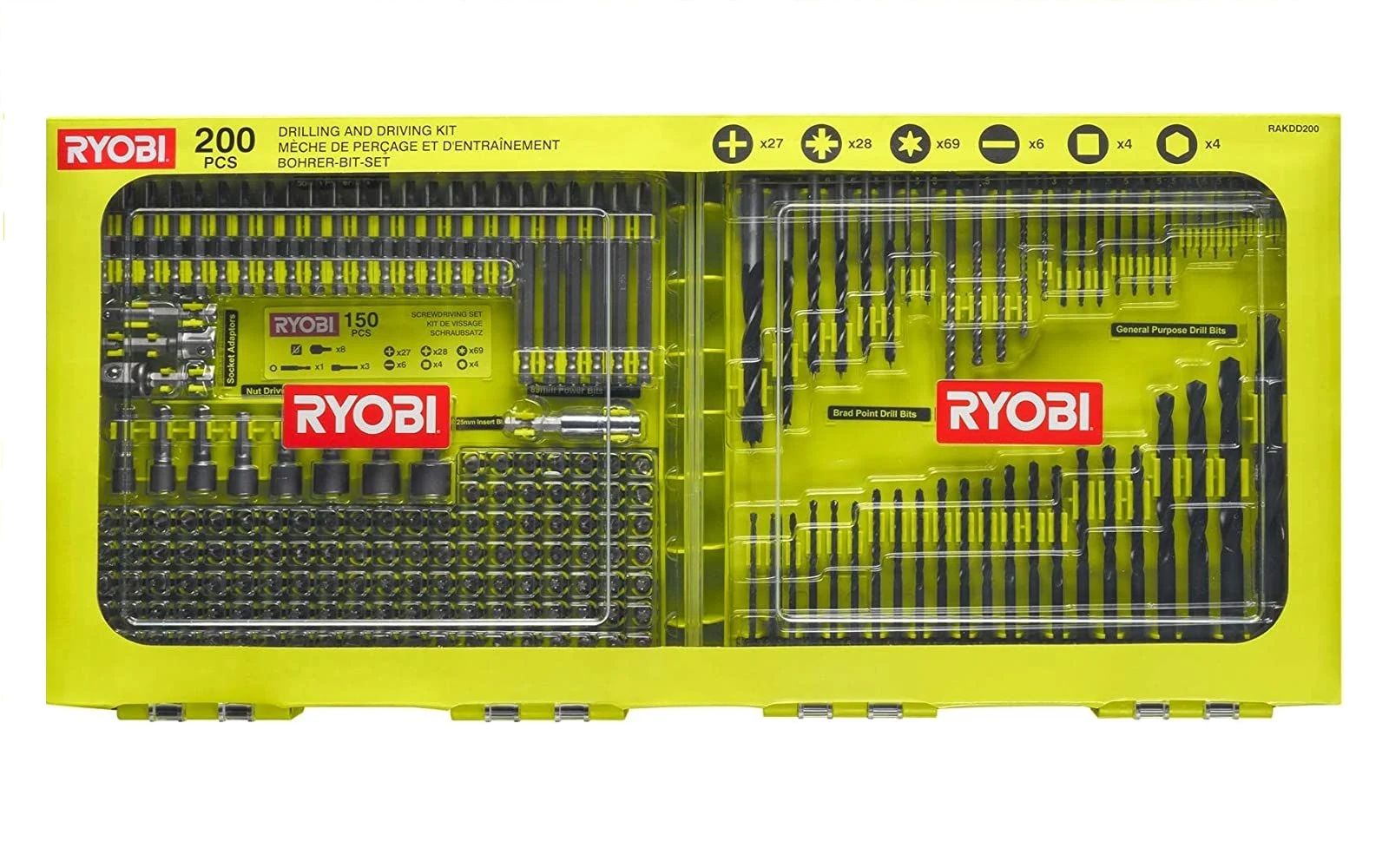 Ryobi RAKDD200 Delme ve Vidalama Seti 200Prç.