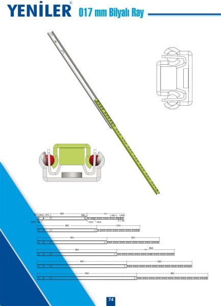 Yeniler 17mm Bilyalı Ray Tek Açılım 50cm