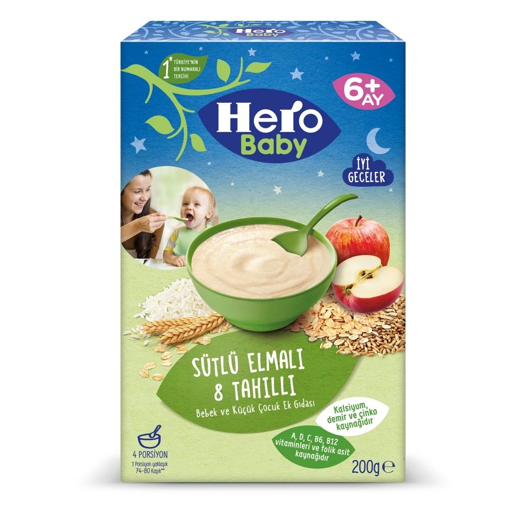 HeroBaby Sütlü Elmalı 8 Tahıllı 200gr