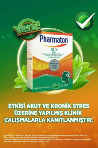 Pharmaton RLX Tablet Magnezyum, Rodiola Ekstresi ve Yeşil Çay Ekstresi İçeren Takviye Edici Gıda