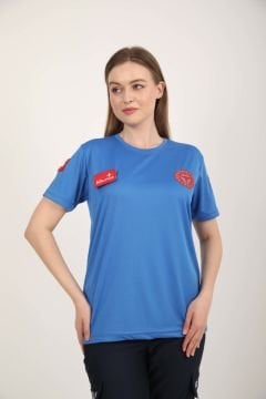 Yeni Sıfır Yaka Sax Mavisi 112 Acil Sağlık Comfort T-shirt(Unisex-Fileli)