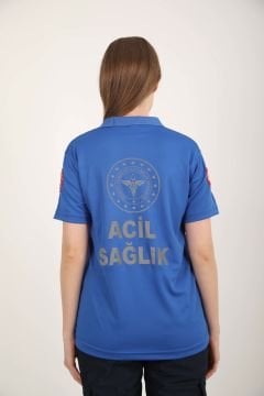 Yeni Acil Sağlık Sax Mavisi Polo Yaka Comfort T-shirt(Unisex-Fileli)
