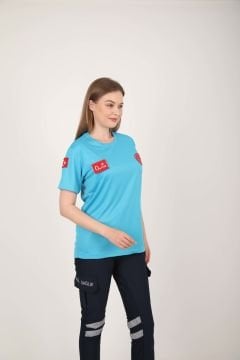 Yeni 112 Acil Sağlık Turkuaz Sıfır Yaka Comfort T-shirt(Unisex-Fileli)