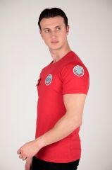 Yeni Sıfır Yaka Kırmızı Penye Paramedik T-shirt