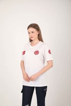 Yeni 112 Acil Sağlık Beyaz Penye T-shirt Kısa Kol(Unisex)