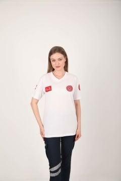 Yeni 112 Acil Sağlık Beyaz Penye T-shirt Kısa Kol(Unisex)