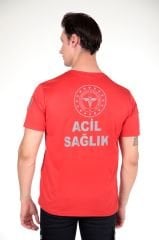 Yeni 112 Acil Sağlık Sıfır Yaka Kırmızı T-shirt(Fileli-Unisex))