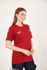 YENİ Acil Sağlık Sıfır Yaka Bordo Penye T-shirt(Unisex)