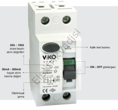 Viko 2X32 Amper 30 Miliamper Monofaze Kaçak Akım Rölesi