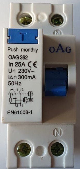 OAG Monofaze Kaçak Akım Rölesi 2X25 Amper 30 Miliamper