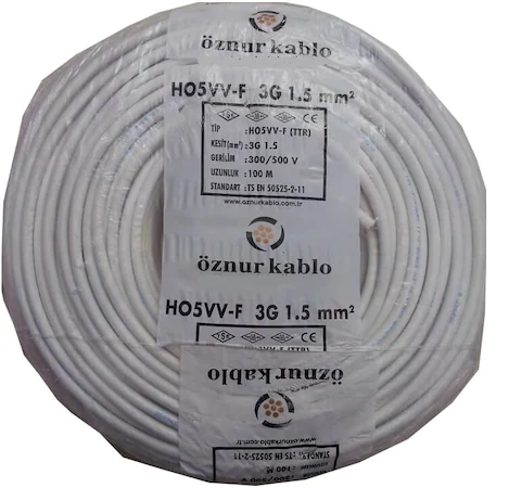 Öznur 3X1.5 TTR Beyaz/Siyah Tam Bakır TSE Kablo 100 METRE