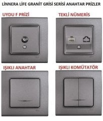 Viko Linnera Granit Grisi Anahtar ve Priz Çeşitleri