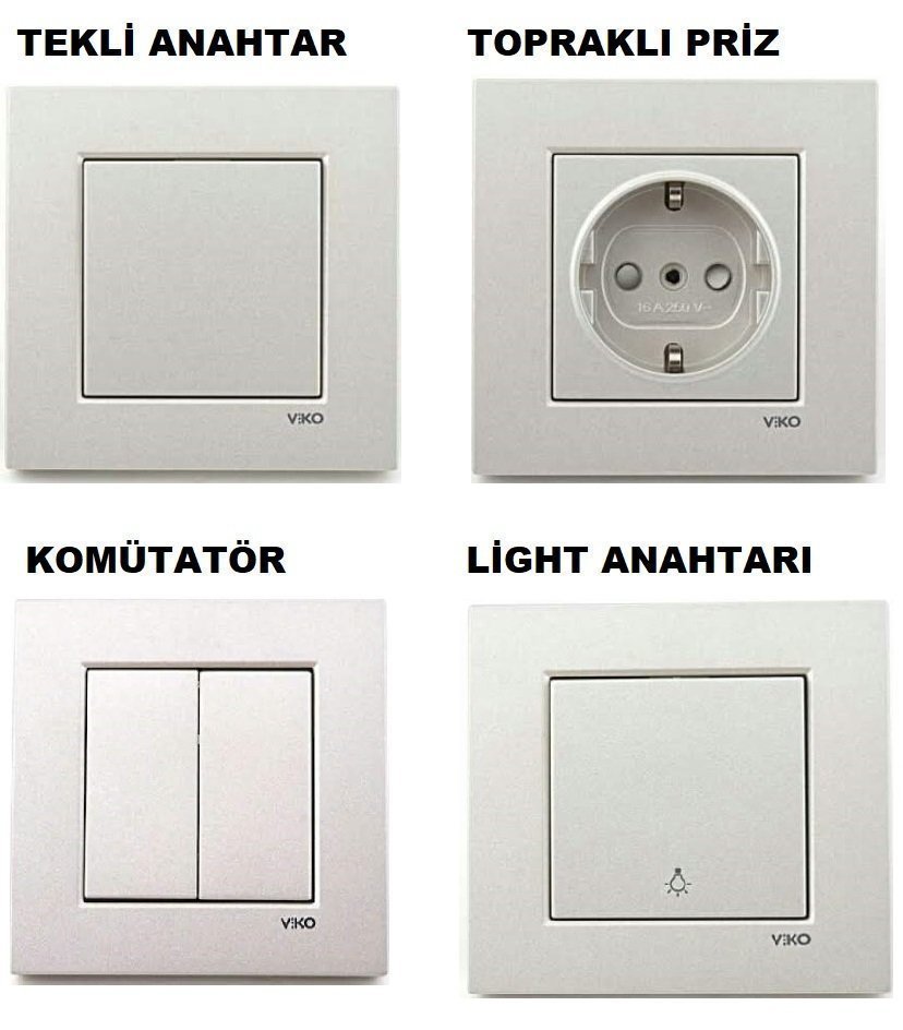 Viko Novella METALİK BEYAZ Renk Anahtar ve Priz Çeşitleri