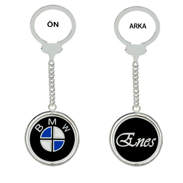 Gümüş Mineli BMW Logolu İsimli Anahtarlık