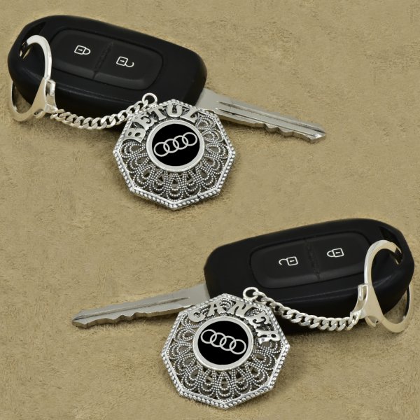 Gümüş Audi Logolu Telkari İsimli Anahtarlık