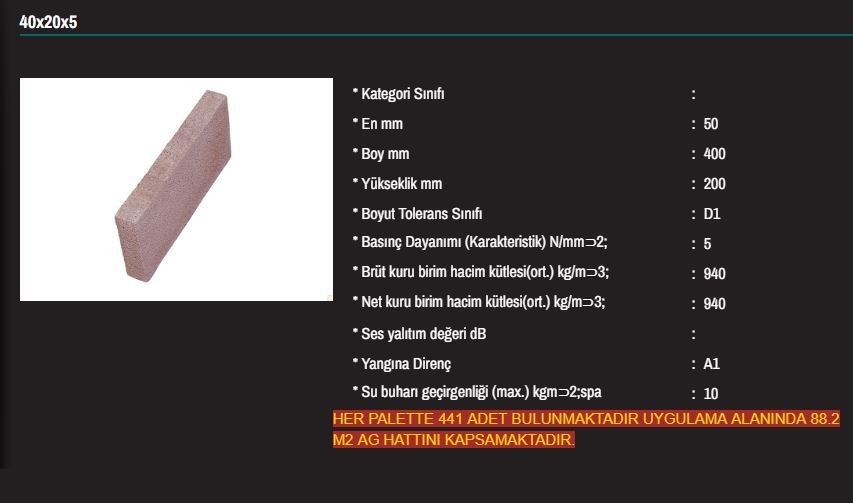 40X20X5 cm Kablo Tuğlası BİMS