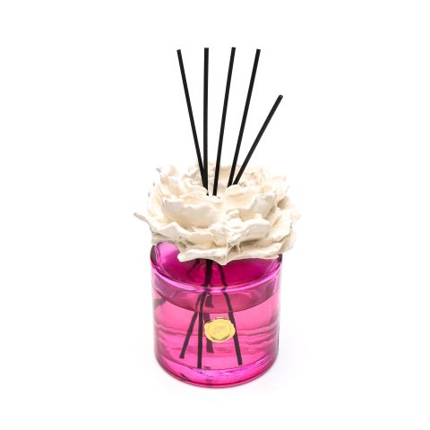 500 ml Fuşya Cam Şişe Çiçek Seramik Taşlı Bambu Çubuklu Hanımeli Oda Kokusu