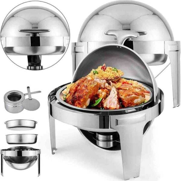 Epinox Chafing Dish, Yuvarlak, Roll Top Kapak, 9 L