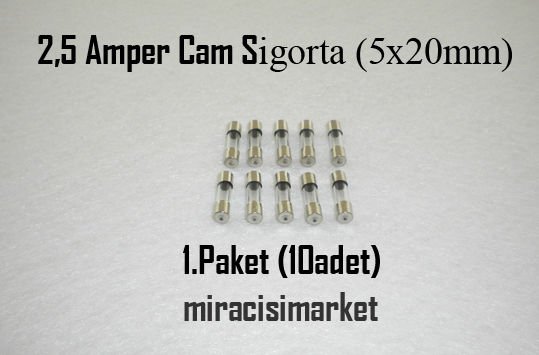 ﻿2,5 Amper cam sigorta . Küçük 1.Paket (10 adet)( 93180001405 ) 2,5 Amper 250Volt Sigorta . Fuses . Ebad Ölçüleri.(5x20mm)