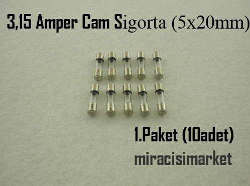 ﻿3,15 Amper cam sigorta . Küçük 1.Paket (10 adet)( 93180001410 ) 3,15 Amper 250Volt Sigorta . Fuses . Ebad Ölçüleri.(5x20mm)