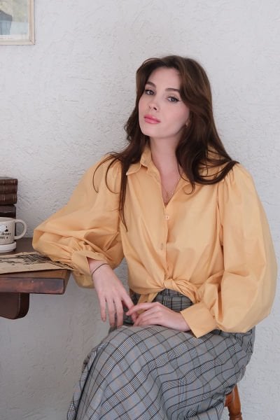Soft Sarı Klasik Yaka Crop Gömlek