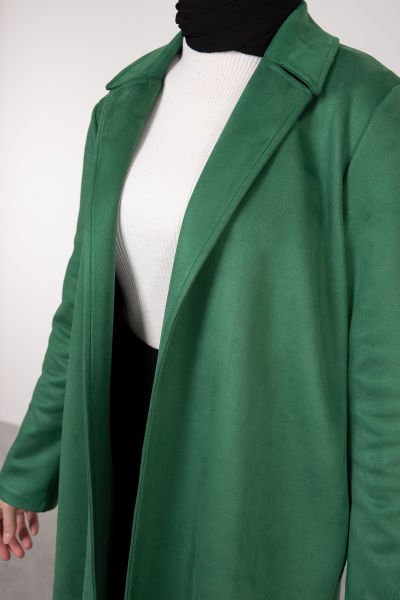 Klasik Kesim Ceket Yaka Tesettür Kap Yeşil