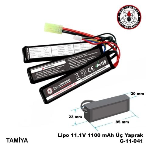 Lipo Pil G&G 11.1V 1100 mAh Üç Yaprak Tamiya G-11-041