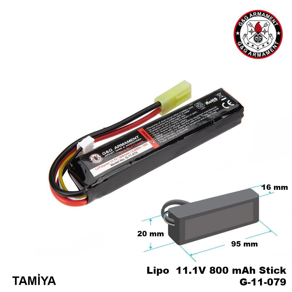 Lipo Pil G&G 11.1V 800 mAh Stick Tamiya G-11-079