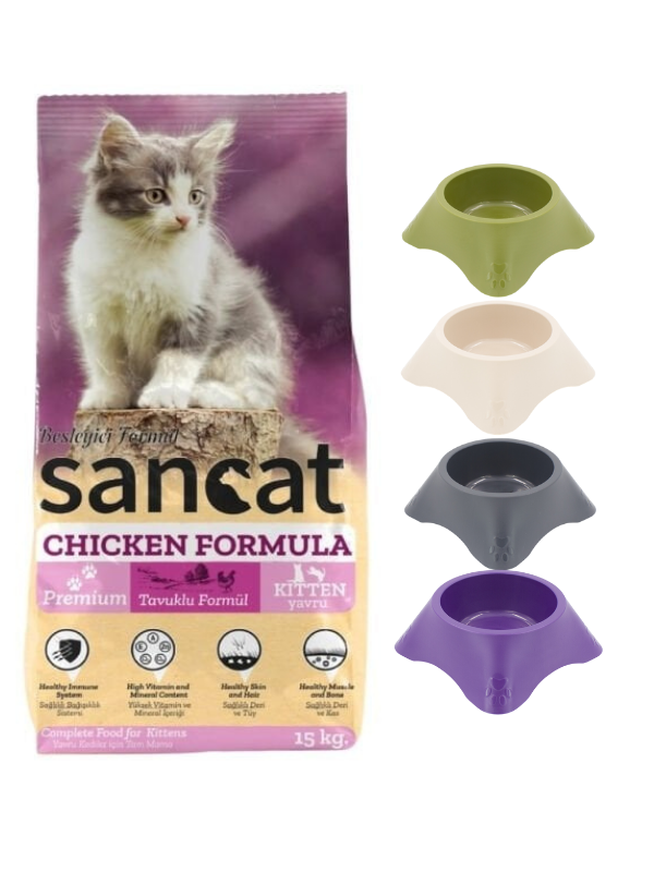 Sancat Premium Tavuklu Yavru Kedi Maması 15 Kg, Mama Kabı