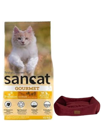 Sancat Premium Gurme Yetişkin Kedi Maması 15 Kg,Mini Small Bordo Yatak