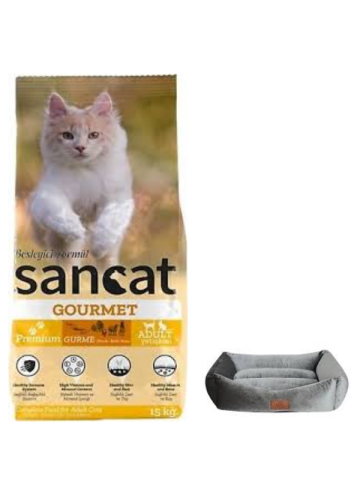 Sancat Premium Gurme Yetişkin Kedi Maması 15 Kg,Mini Small Gri Yatak