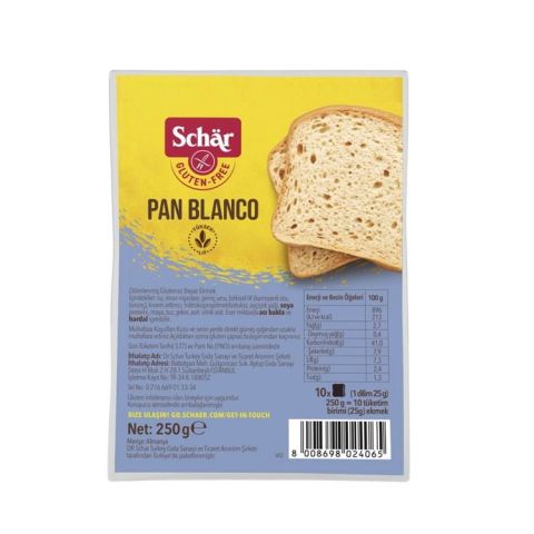 DR. Schar Pan Blanco glutensiz dilimli ekmek 250 g