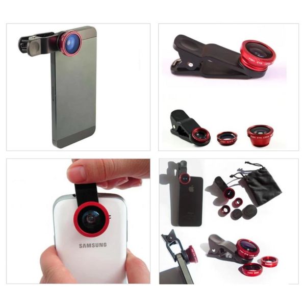 Tüm Akıllı Telefonlar ve Tabletler İçin 3 lü Set Telefon Lensi SİYAH renk