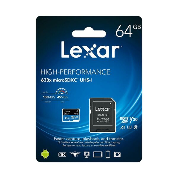 LEXAR 64GB Micro SD UHS-I 633X 100mb/s