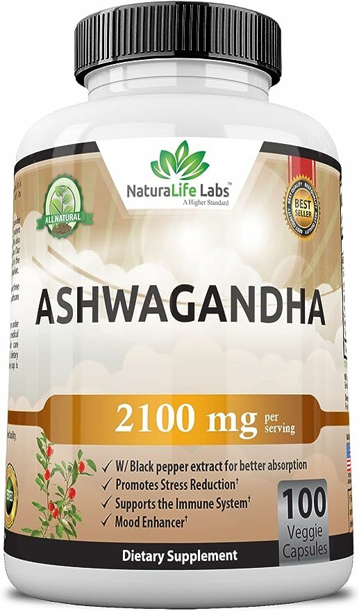 NaturaLife Labs Organic Ashwagandha 2,100 mg-100 Vegan Capsules