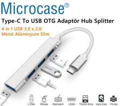 Microcase Type-C To USB 3.0 4 Port Çoklayıcı Hub Aluminyum Slim Kasa AL2584