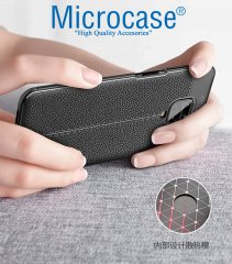 Microcase Xiaomi Redmi Note 9S - Redmi Note 9 Pro - Redmi Note 9 Pro Max Leather Tpu Silikon Kılıf - Siyah + Tempered Glass Cam Koruma