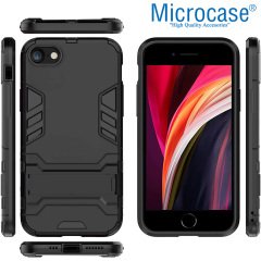 Microcase iPhone SE 2020 Alfa Serisi Armor Standlı Perfect Koruma Kılıf - Siyah