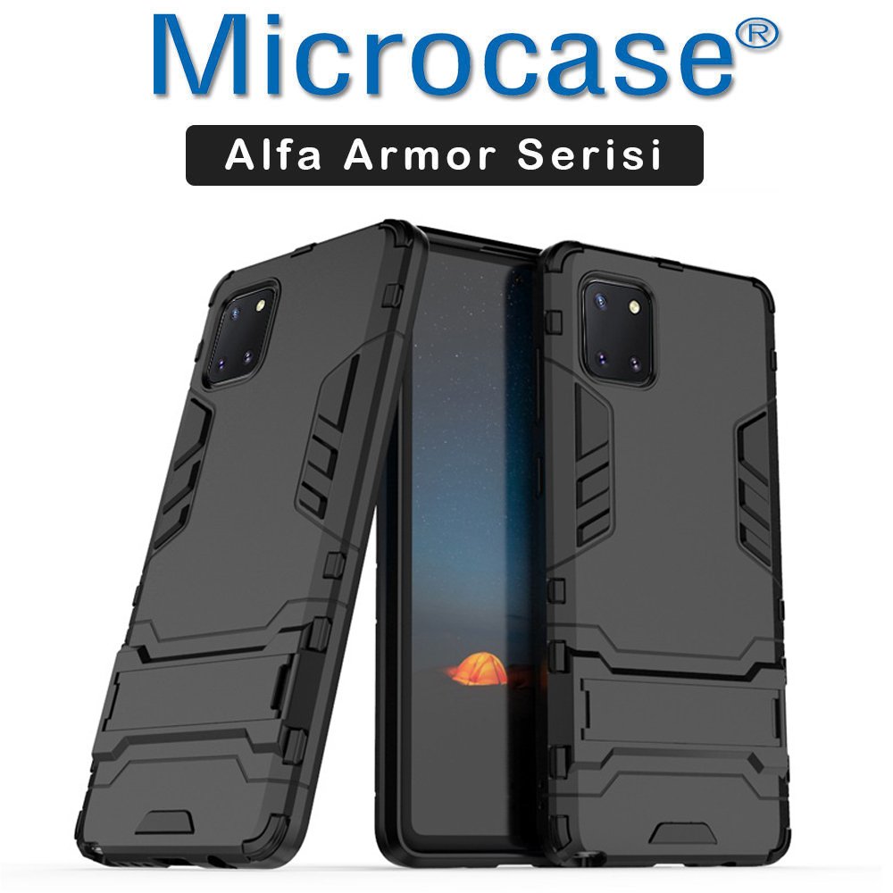 Microcase Samsung Galaxy Note 10 Lite - Galaxy A81 Alfa Serisi Armor Standlı Perfect Koruma Kılıf - Siyah