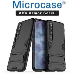 Microcase Xiaomi Mi 10  Alfa Serisi Armor Standlı Perfect Koruma Kılıf - Siyah