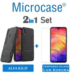 Microcase Xiaomi Redmi Note 7 - Note 7 Pro Alfa Serisi Armor Standlı Perfect Koruma Kılıf + Tempered Glass Cam Koruma (SEÇENEKLİ)