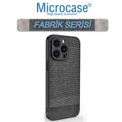 Microcase iPhone 13 Pro Fabrik Serisi Kumaş ve Deri Desen Kılıf - Siyah