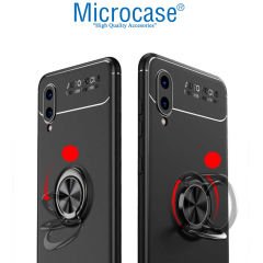 Microcase Samsung Galaxy A02 Focus Serisi Yüzük Standlı Silikon Kılıf - Siyah