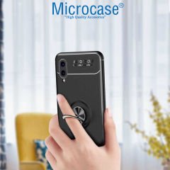 Microcase Samsung Galaxy A02 Focus Serisi Yüzük Standlı Silikon Kılıf - Siyah