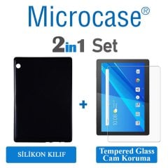 Microcase Lenovo TAB M10 TB-X505L 10.1 inch Tablet Silikon Tpu Soft Kılıf - Siyah + Tempered Glass Cam Koruma